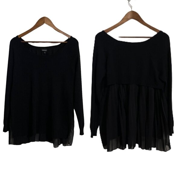 Torrid Women's Black Boat Neck Micro Ribbed Pleated Chiffon Back Sweater Medium - Picture 2 of 8